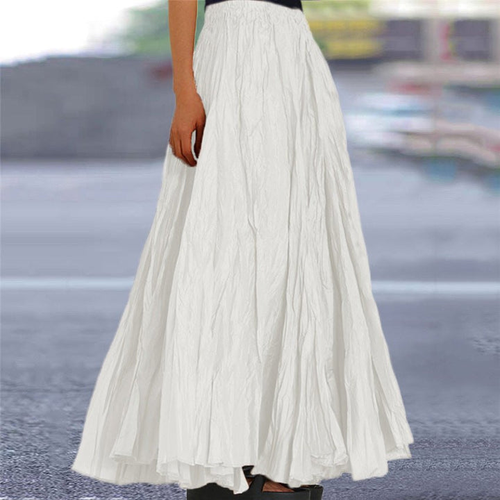 Elegant Pleated Maxi Skirt for Women with Elastic Waist A Line Flowy Floor Length Style