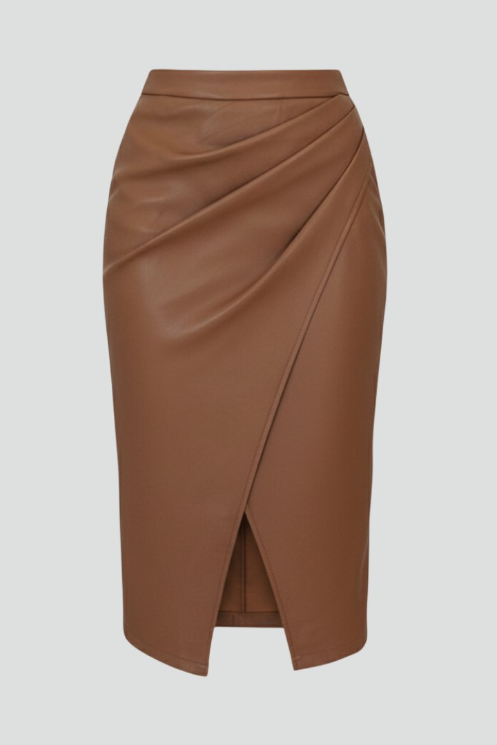 Elegant Pleated Midi Skirt for Women with Front Split High Waist Sleek Tailored Style