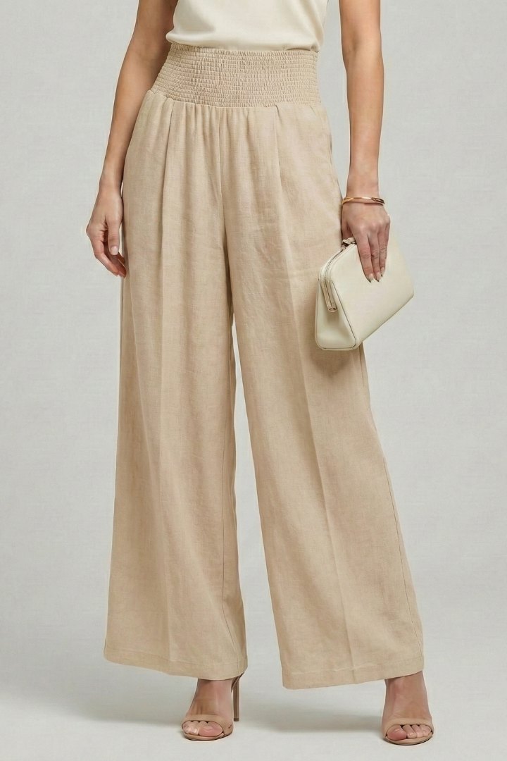 Elegant Pleated Palazzo Trousers for Women with High Waist Wide Leg Refined Summer Style