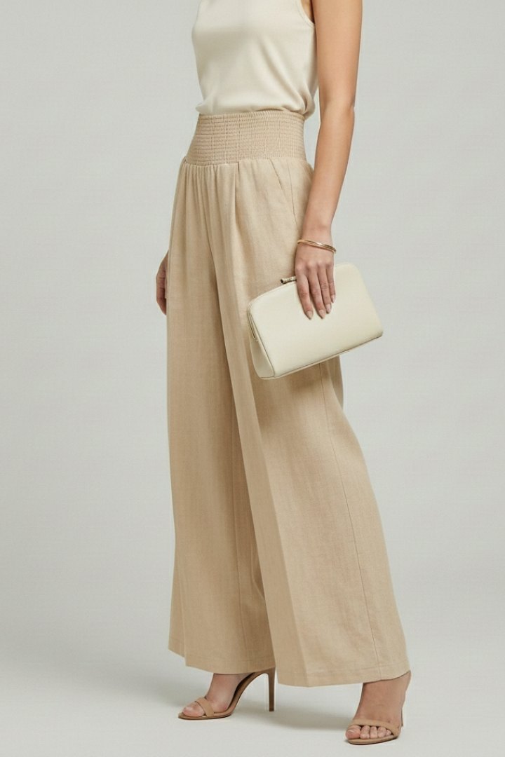 Elegant Pleated Palazzo Trousers for Women with High Waist Wide Leg Refined Summer Style