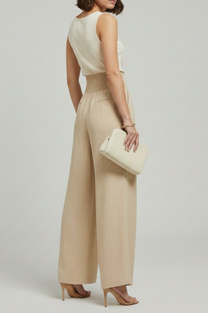 Elegant Pleated Palazzo Trousers for Women with High Waist Wide Leg Refined Summer Style