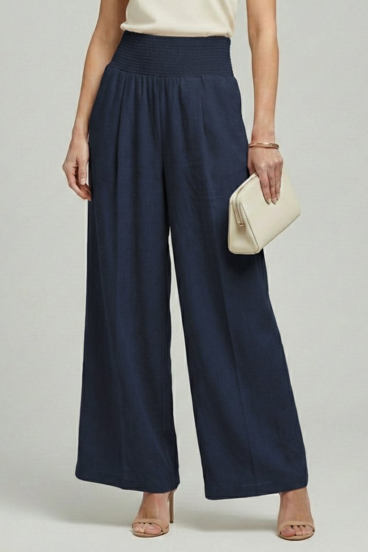Elegant Pleated Palazzo Trousers for Women with High Waist Wide Leg Refined Summer Style