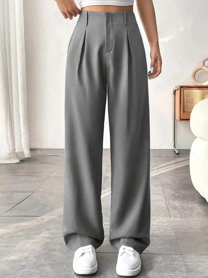 Elegant Pleated Wide Leg Pants for Women with High Waist Belt Loop Tailored Waistband Style