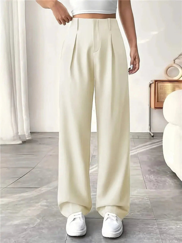 Elegant Pleated Wide Leg Pants for Women with High Waist Belt Loop Tailored Waistband Style