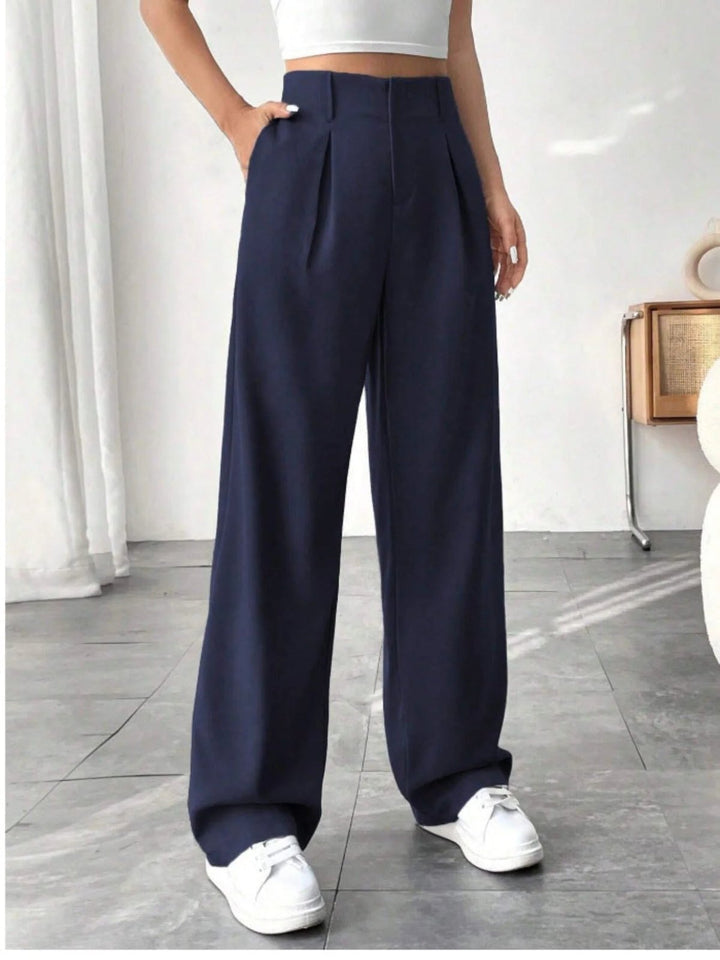 Elegant Pleated Wide Leg Pants for Women with High Waist Belt Loop Tailored Waistband Style