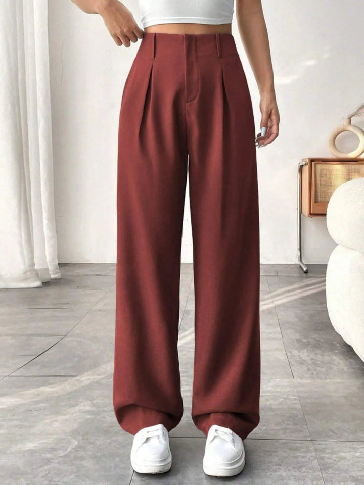 Elegant Pleated Wide Leg Pants for Women with High Waist Belt Loop Tailored Waistband Style