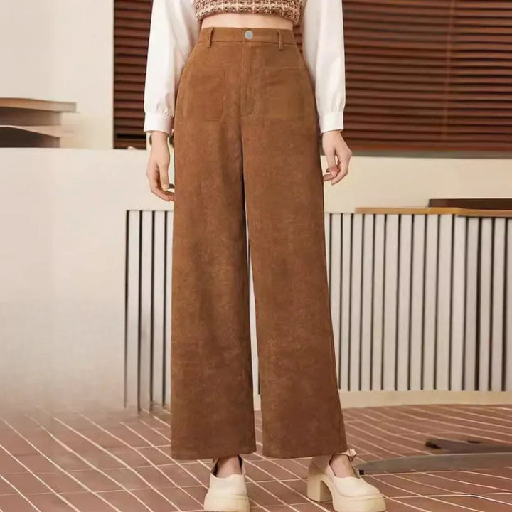 Elegant Ribbed Corduroy Trousers for Women with Classic Silhouette Soft Texture Regular Fit Style