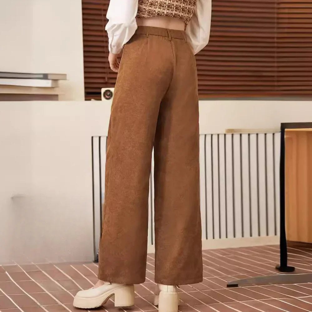 Elegant Ribbed Corduroy Trousers for Women with Classic Silhouette Soft Texture Regular Fit Style