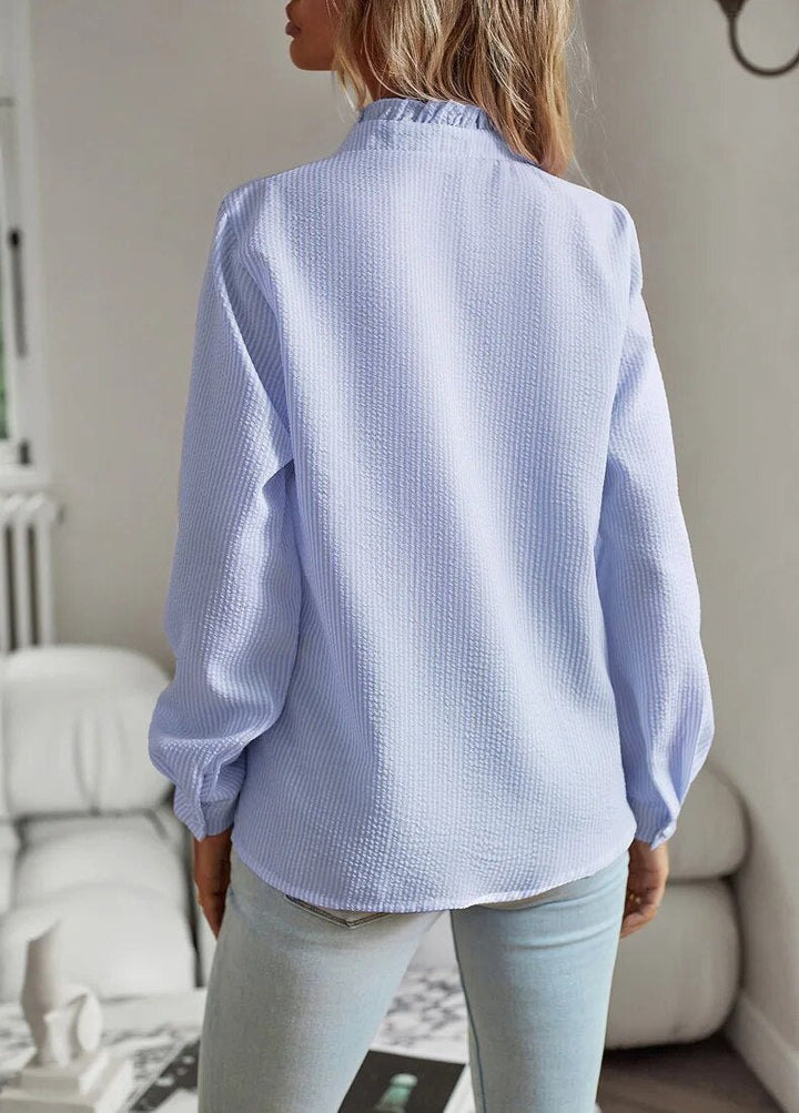 Elegant Ruffled Long Sleeve Blouse for Women with Button Front Delicate Detail Feminine Style