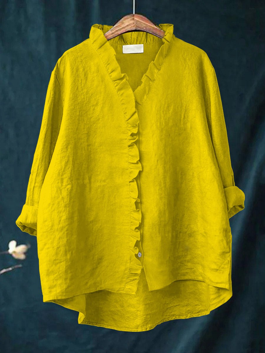 Elegant Ruffled Tunic Shirt for Women with Soft Ruffle Detail Refined Relaxed Everyday Style