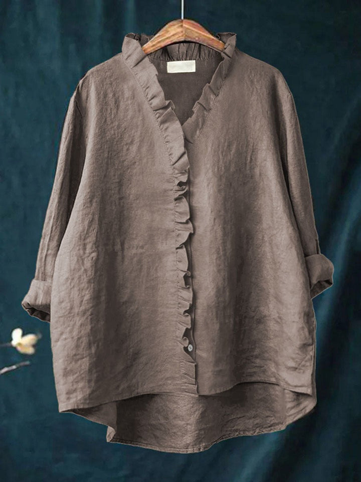 Elegant Ruffled Tunic Shirt for Women with Soft Ruffle Detail Refined Relaxed Everyday Style