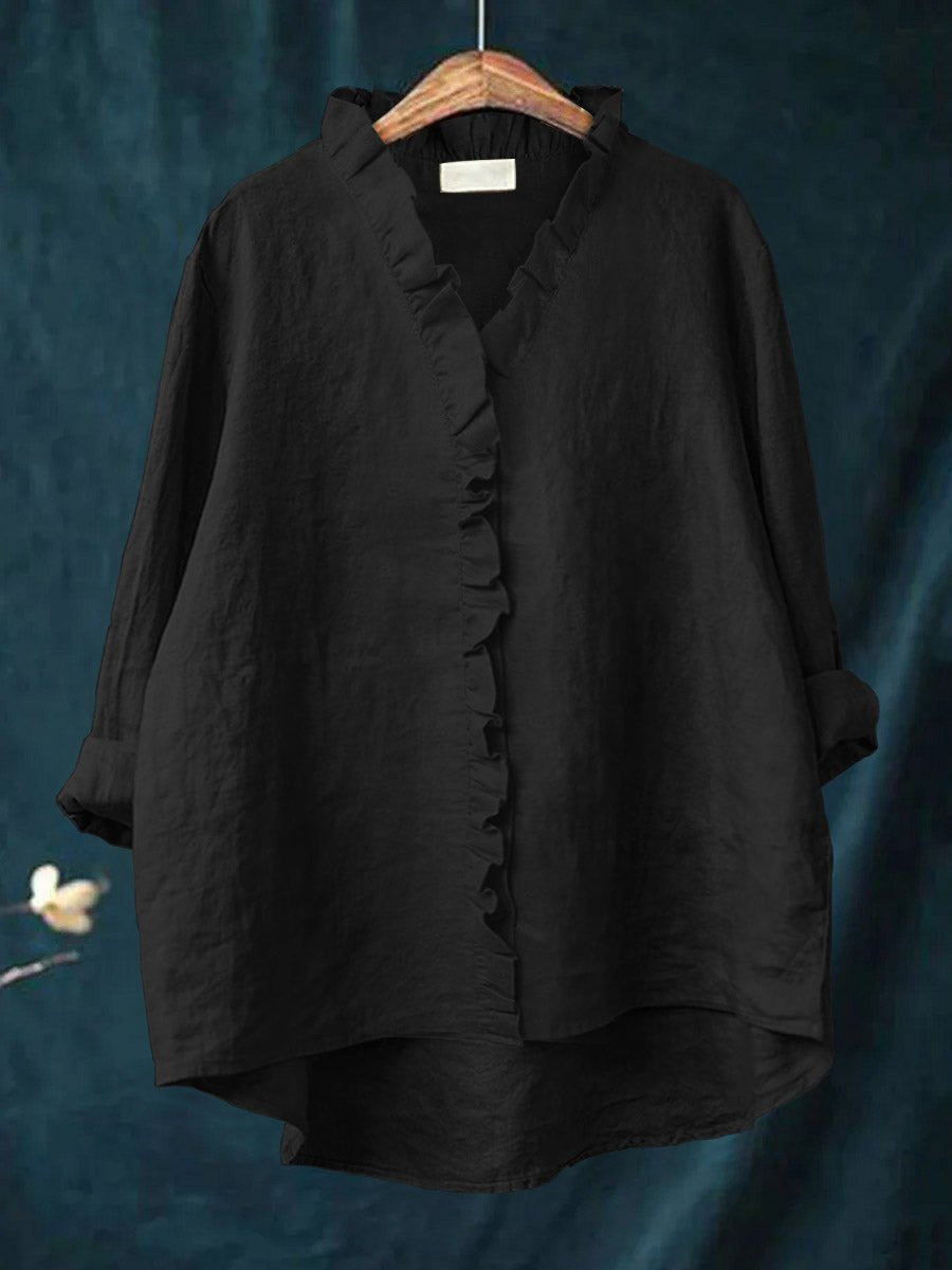 Elegant Ruffled Tunic Shirt for Women with Soft Ruffle Detail Refined Relaxed Everyday Style