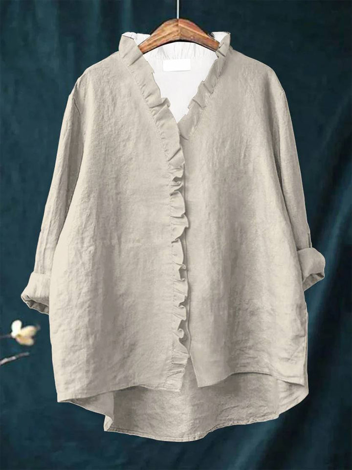 Elegant Ruffled Tunic Shirt for Women with Soft Ruffle Detail Refined Relaxed Everyday Style