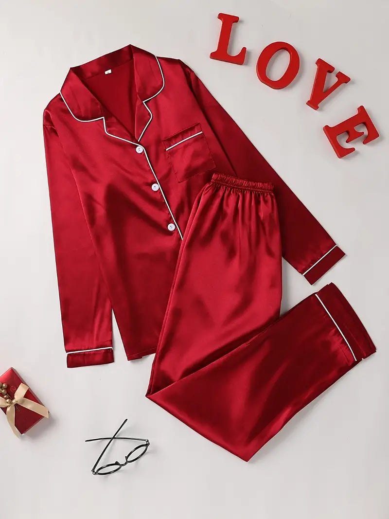 Elegant Satin Pajama Set for Women with Smooth Finish Two Piece Relaxed Sleepwear Style