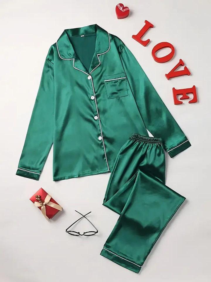 Elegant Satin Pajama Set for Women with Smooth Finish Two Piece Relaxed Sleepwear Style