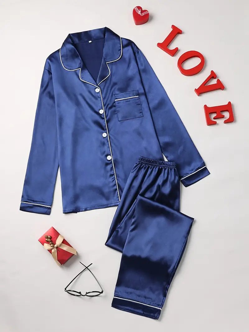 Elegant Satin Pajama Set for Women with Smooth Finish Two Piece Relaxed Sleepwear Style