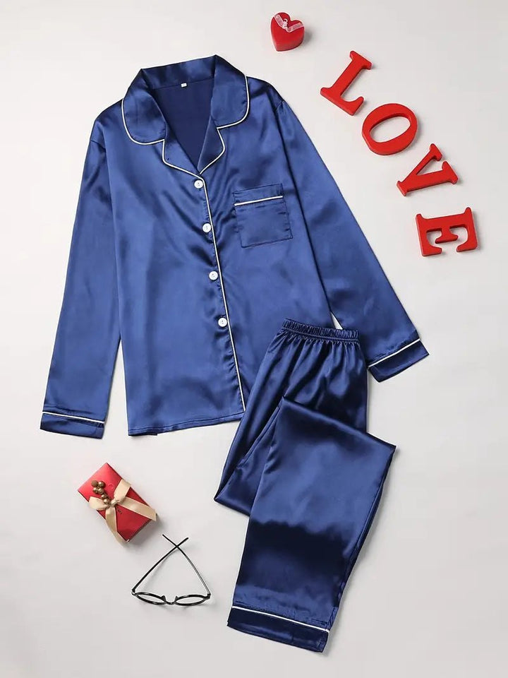 Elegant Satin Pajama Set for Women with Smooth Finish Two Piece Relaxed Sleepwear Style
