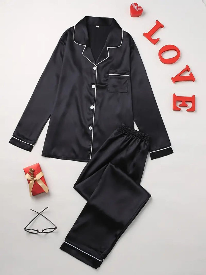 Elegant Satin Pajama Set for Women with Smooth Finish Two Piece Relaxed Sleepwear Style