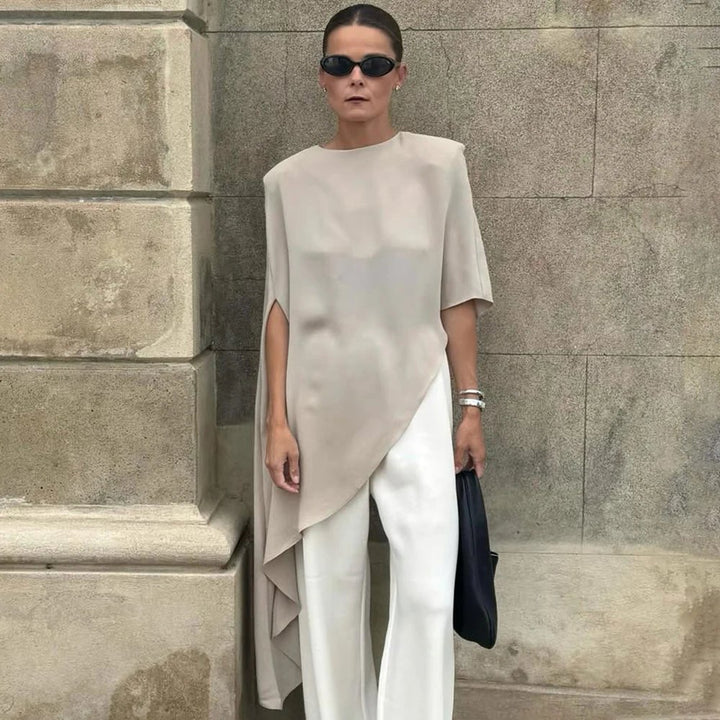 Elegant Satin Patchwork Dress for Women with Round Neck Sleeveless Loose Relaxed Style
