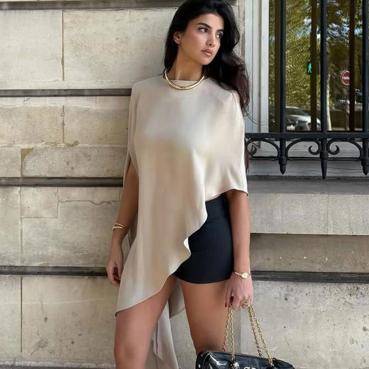 Elegant Satin Patchwork Dress for Women with Round Neck Sleeveless Loose Relaxed Style