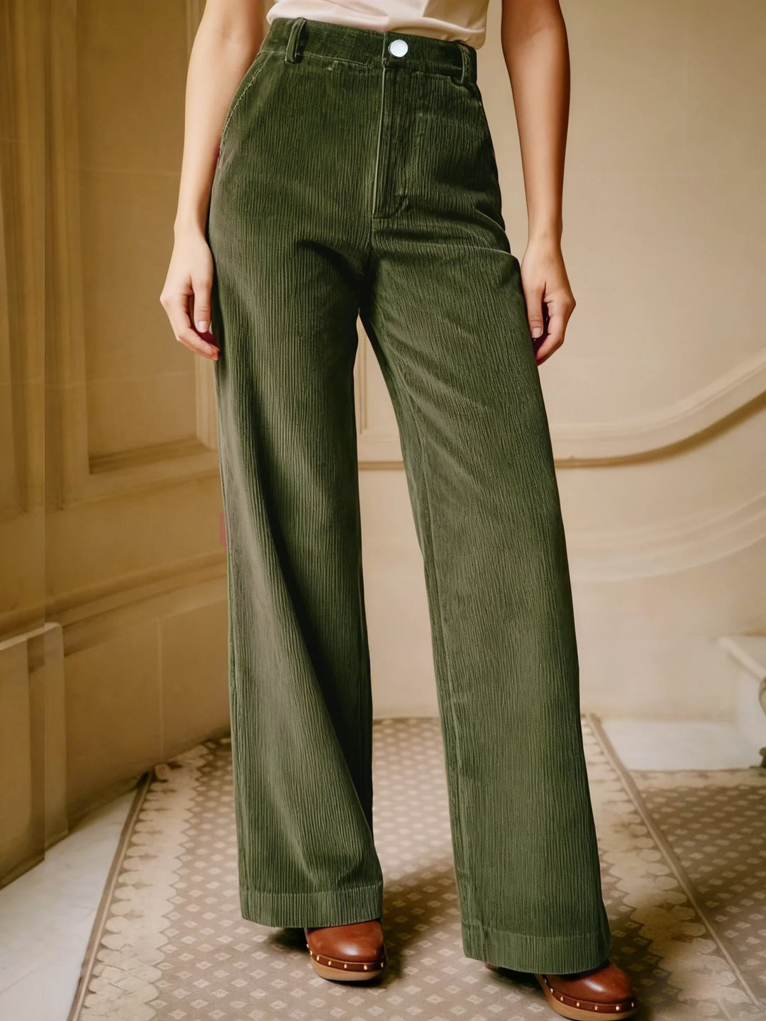 Elegant Tailored Corduroy Pants for Women with All Season Weight Casual Versatile Style