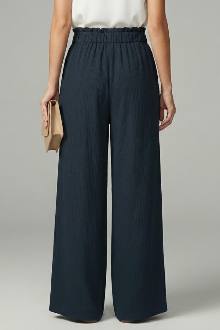 Elegant Tie Belt Palazzo Trousers for Women with Wide Leg Flowing Drape Everyday Style
