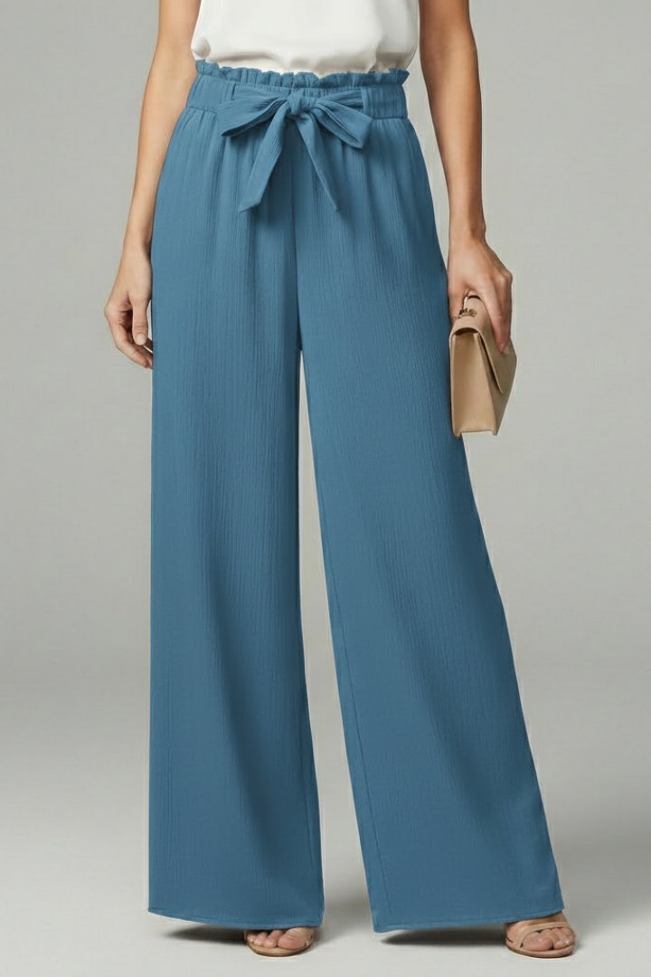 Elegant Tie Belt Palazzo Trousers for Women with Wide Leg Flowing Drape Everyday Style
