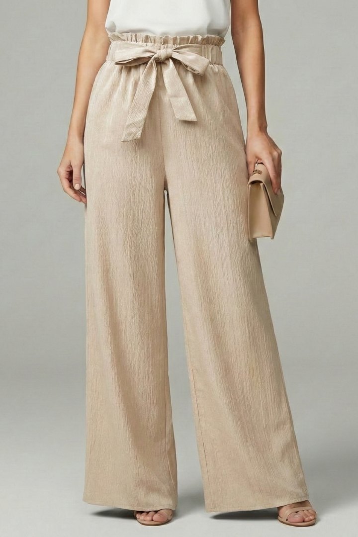 Elegant Tie Belt Palazzo Trousers for Women with Wide Leg Flowing Drape Everyday Style